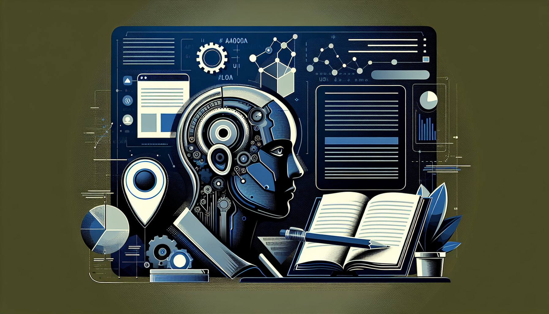 Create a digital illustration capturing the essence of an AI-powered marketing automation tool for WordPress. The design shou